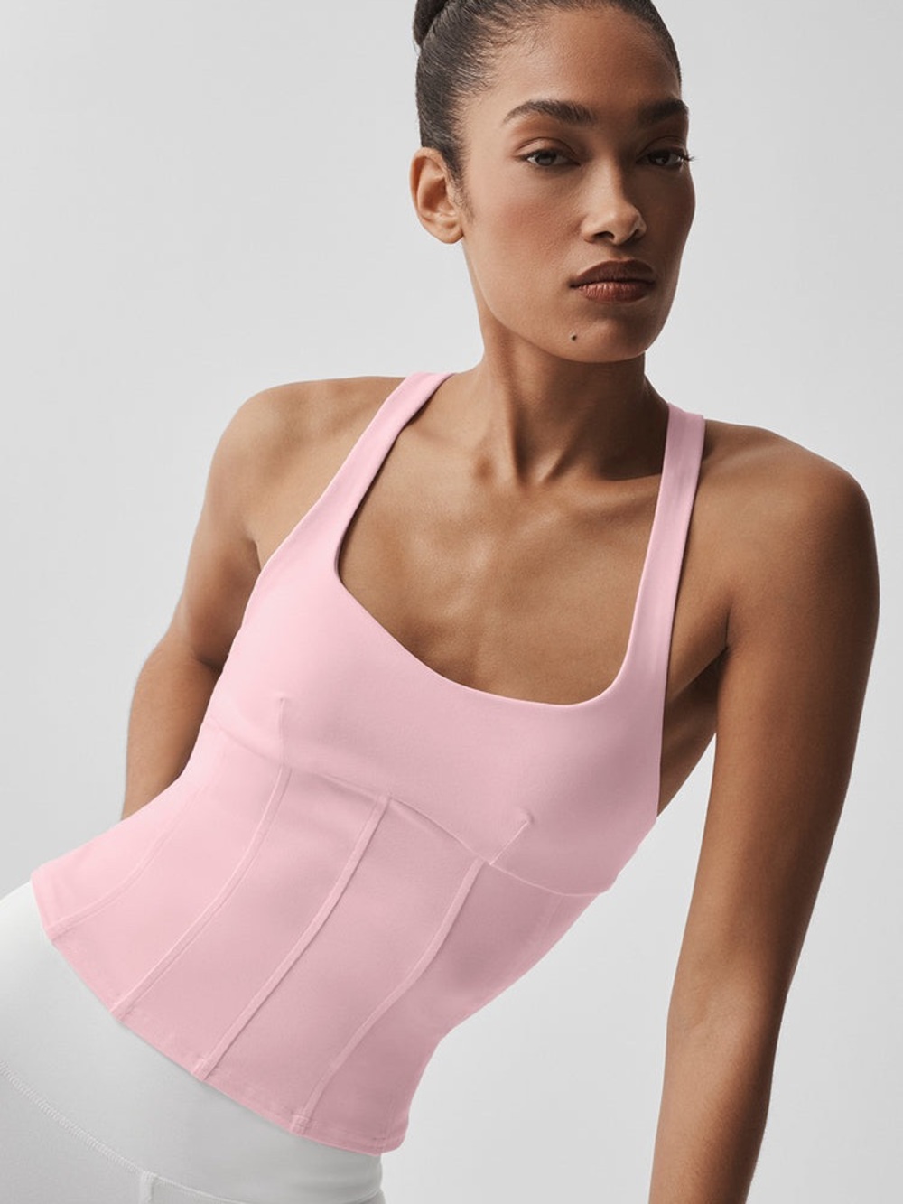 Alo yoga Sparks Fly Corset Tank vintage Pink / Olive Green / Crisp White nwt - Picture 3 of 14